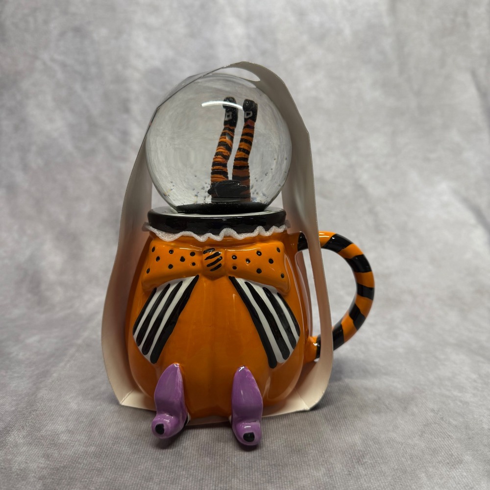 Pumpkin Mug & Snow Globe Lid Set OS Orange Halloween Witch Decor